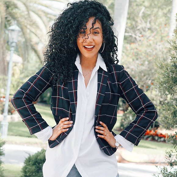 Ann Taylor Navy Blue Plaid Blazer - Picture 3 of 6